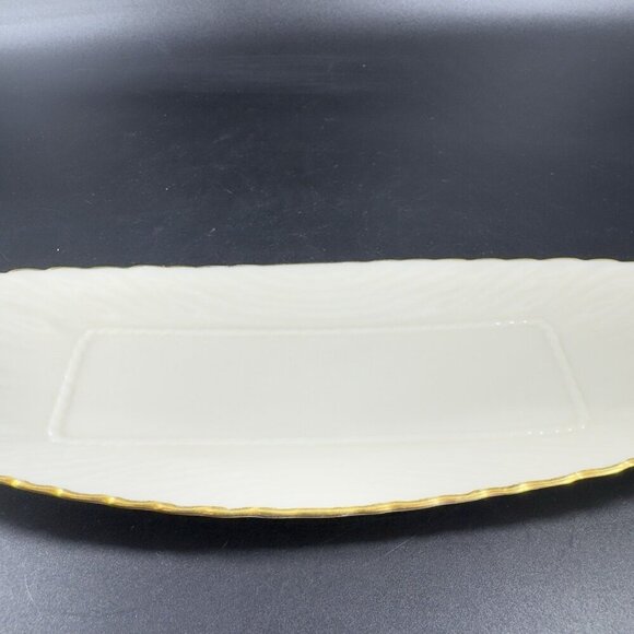 Vintage Lenox USA Porcelain Elongated Dish Plate Tray Ivory With Gold Edges VTG - Picture 11 of 13